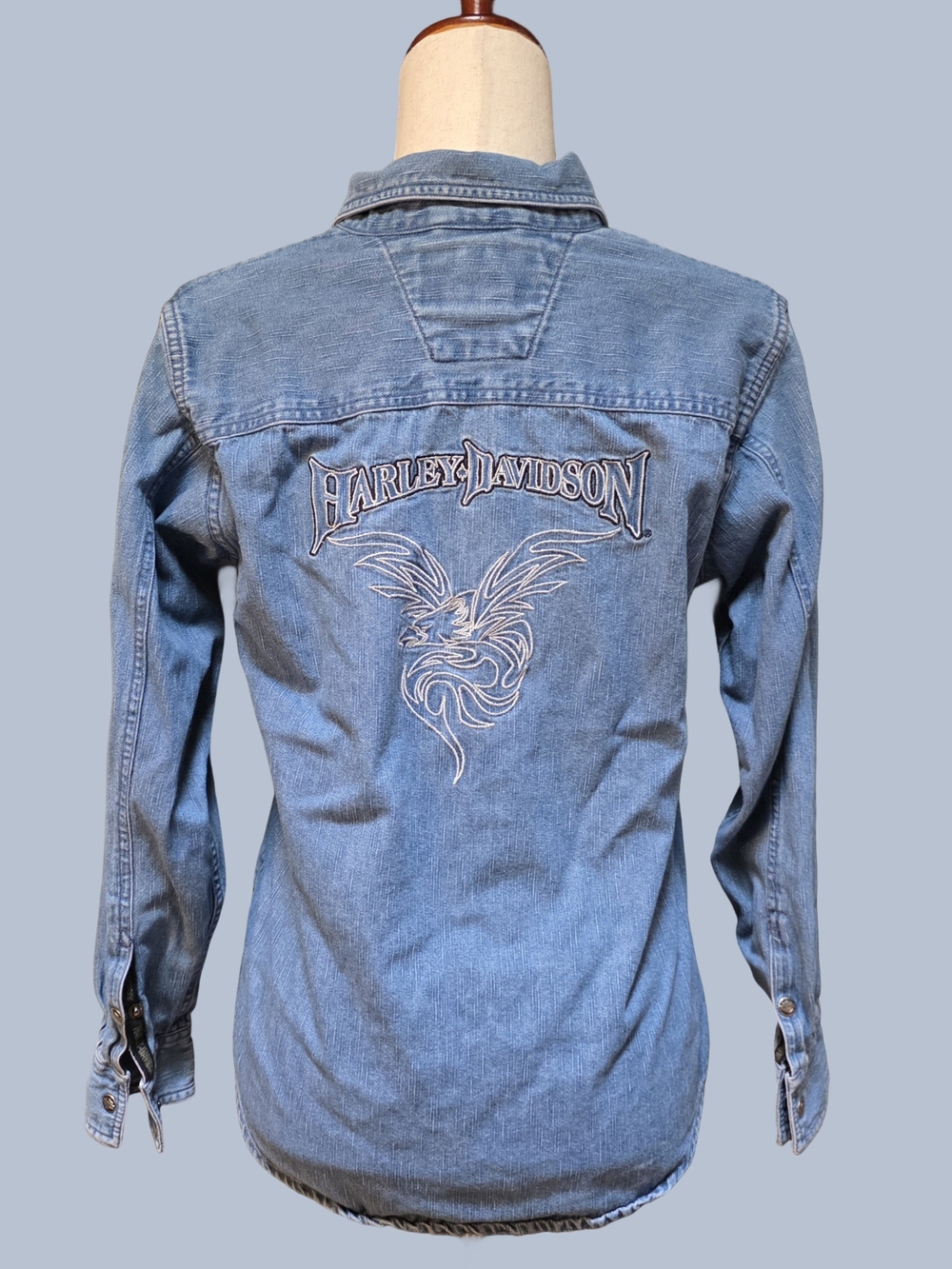 Vintage Harley Davidson Denim Embroidered Button Down Top